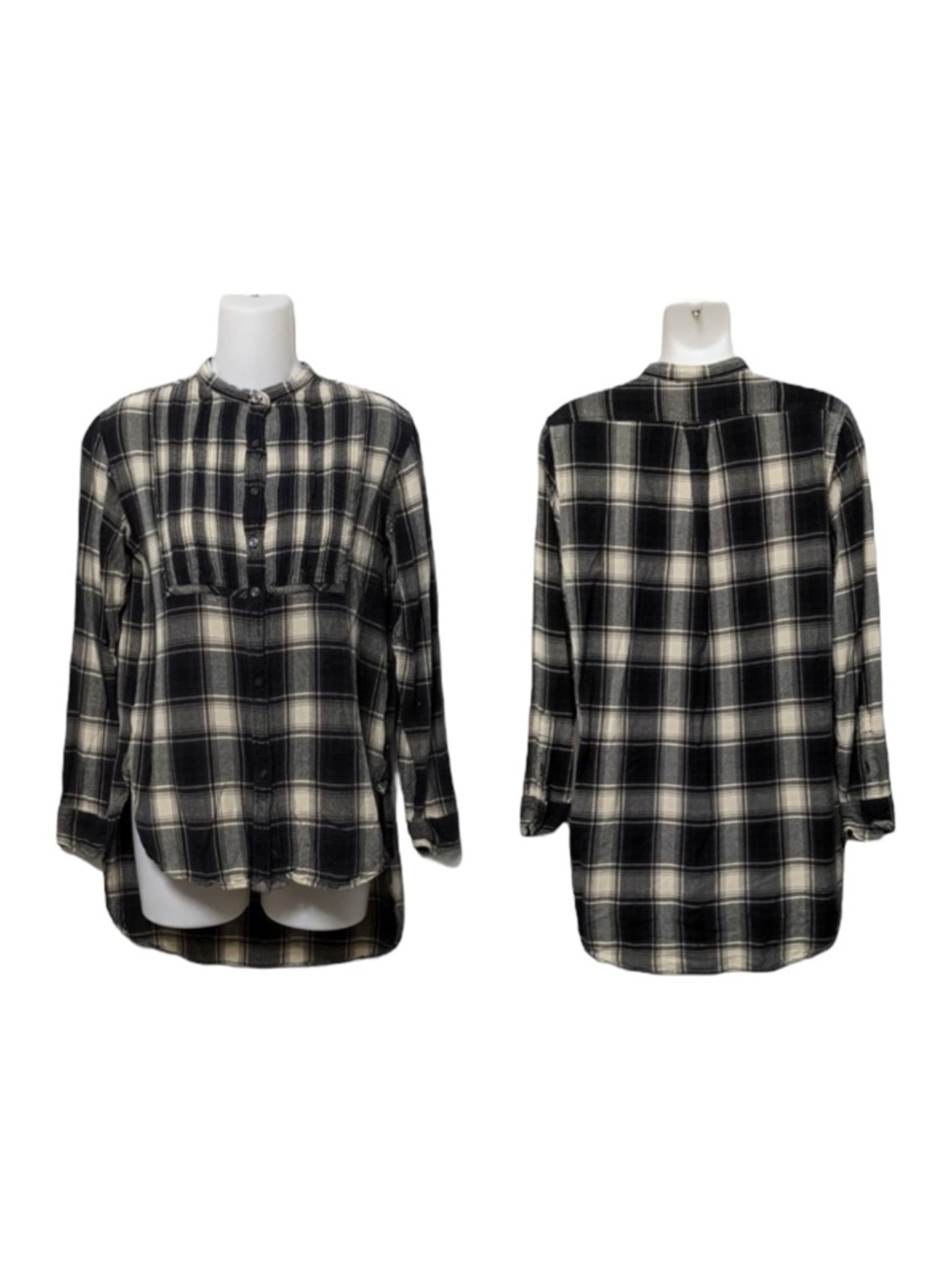 DENIM & SUPPLY Plaid Pintuck Popover Hi-Lo Tunic M